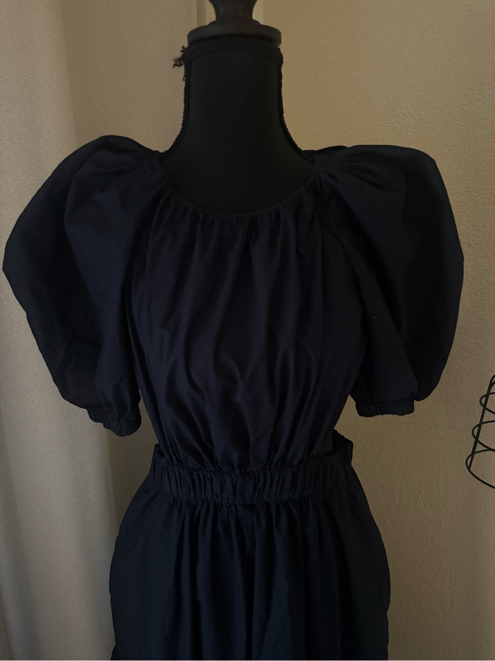 Ulla Johnson Navy Cotton Puff Sleeve Cutout Midi Dress Size 6 - Picture 4 of 9
